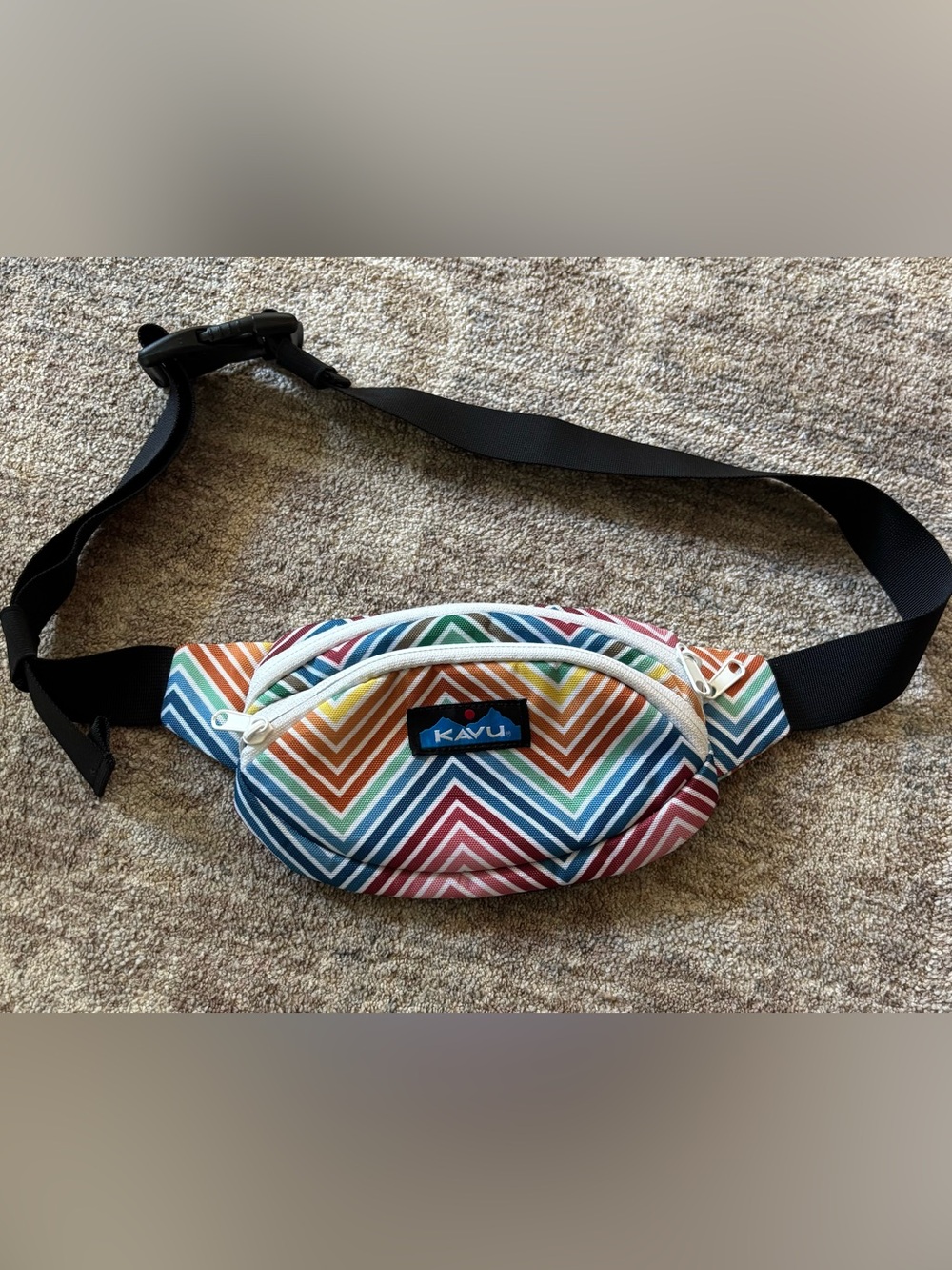 Kavu Multicolor Chevron Belt Bag with White Trim
